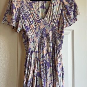 Rip Curl Lavender Floral Smocked Waist Dress